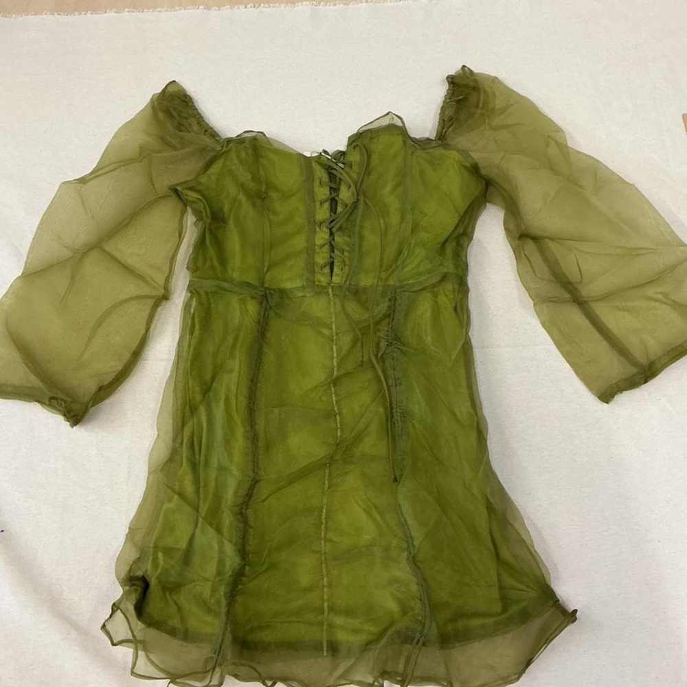 Olive green sheer mini dress